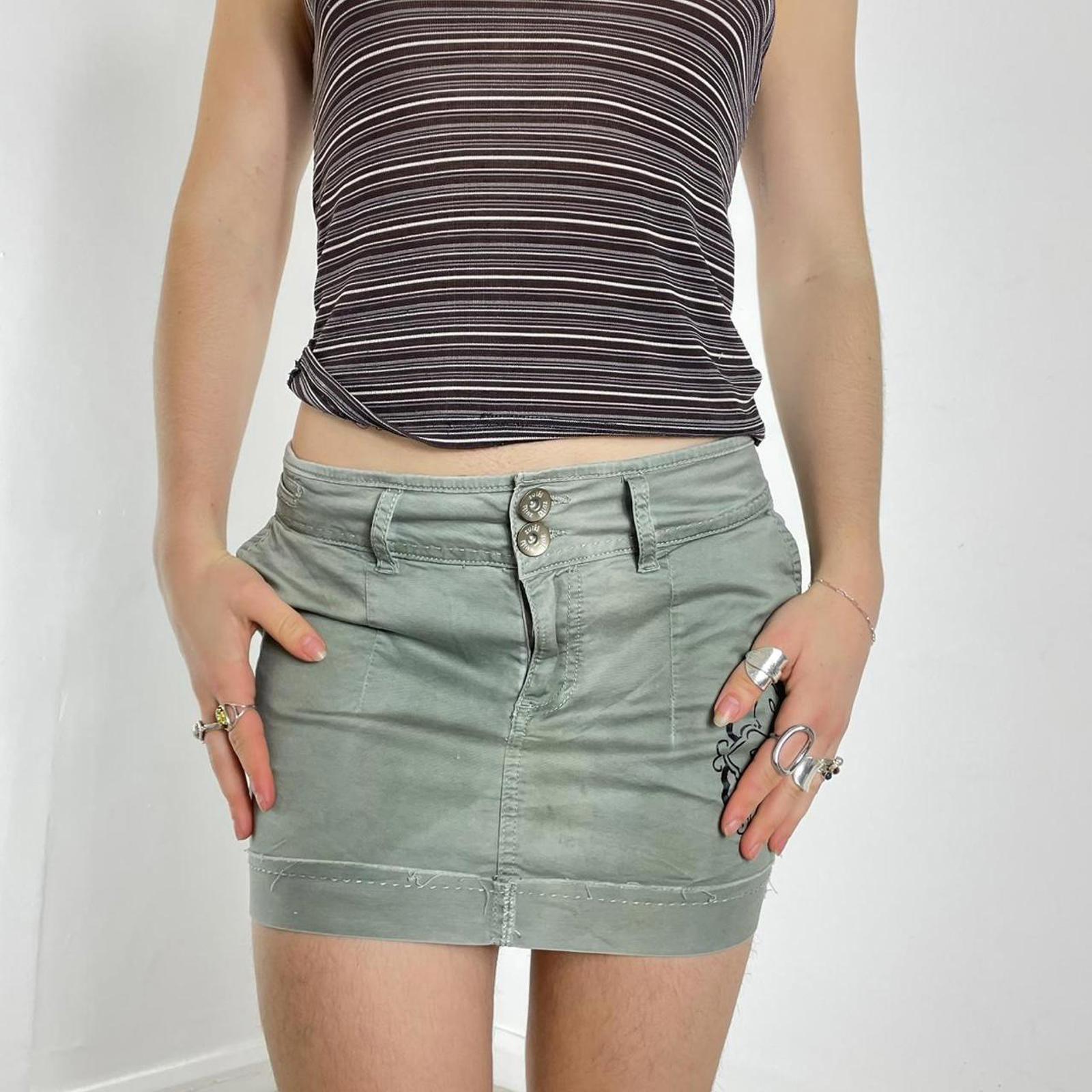 Y2k kahki micro skirt with flower print