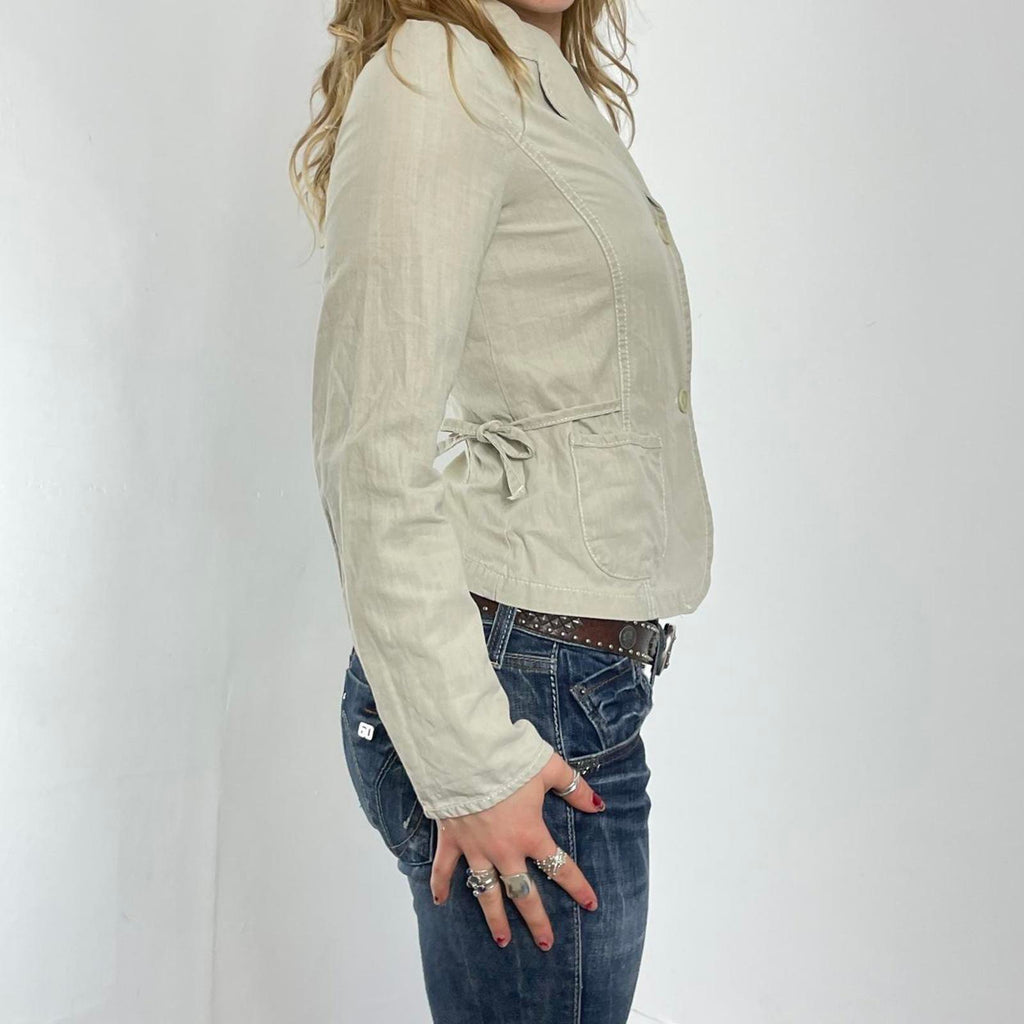 Cream plunge v neck tailored jacket