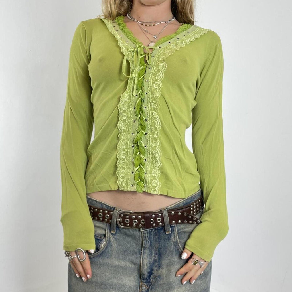 Vintage long sleeve ruffled v neck top