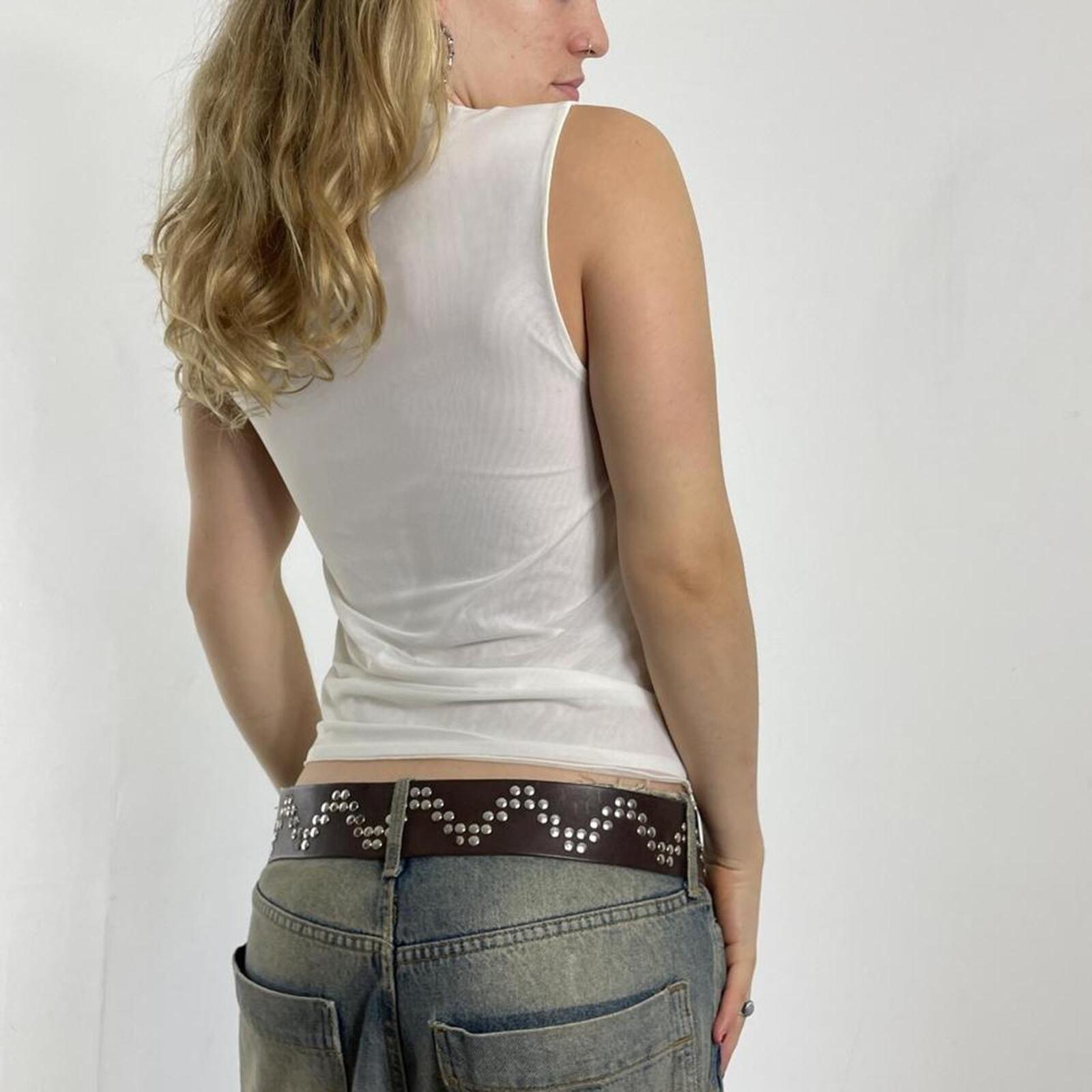 Fitted sequined v neck white tank top