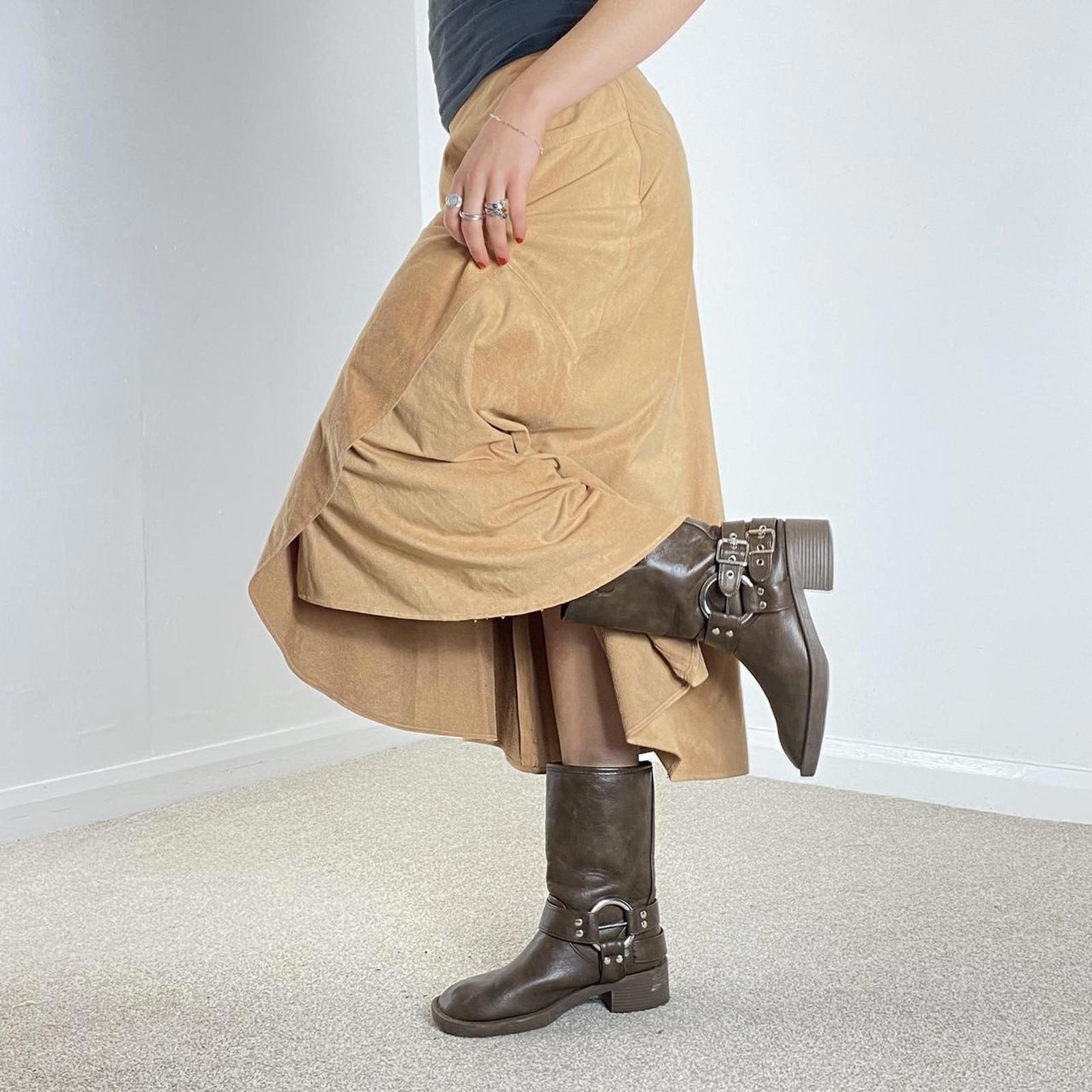 Vintage suade tan wrap maxi skirt