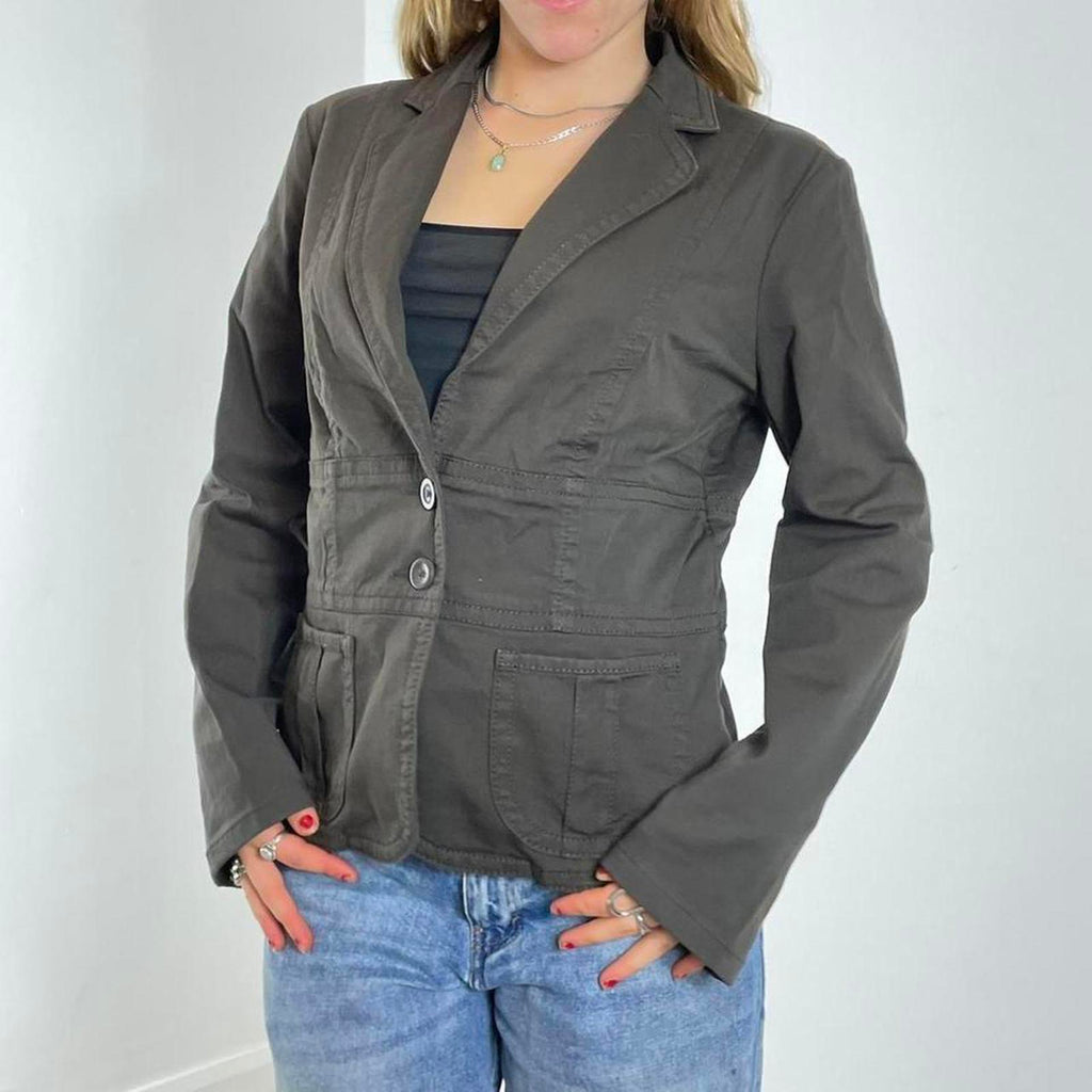 Brown fitted double button jacket