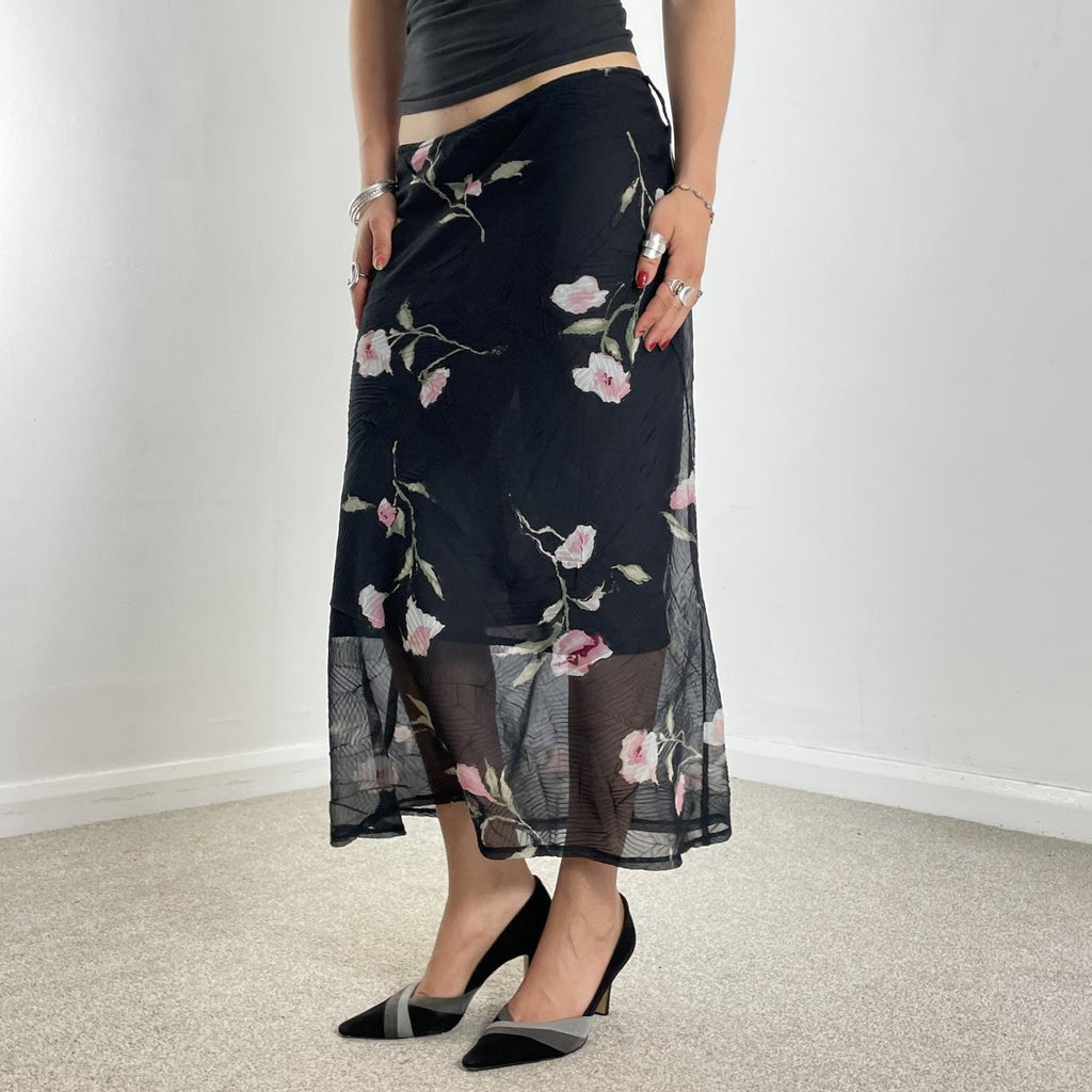 Floral and black double layred maxi skirt