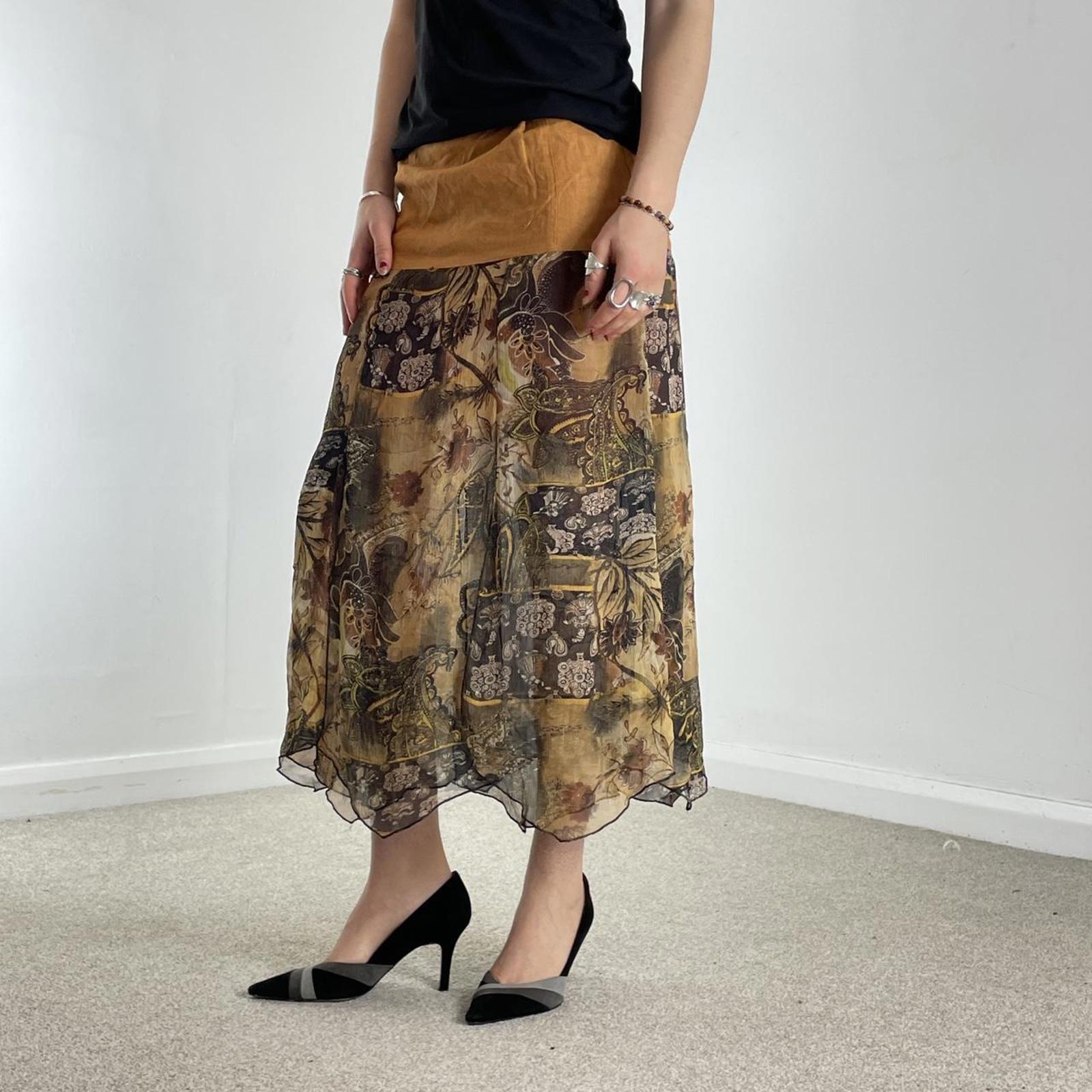 Tan bohemian multi layred mesh skirt