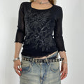00's mesh black 3/4 top with black sequins