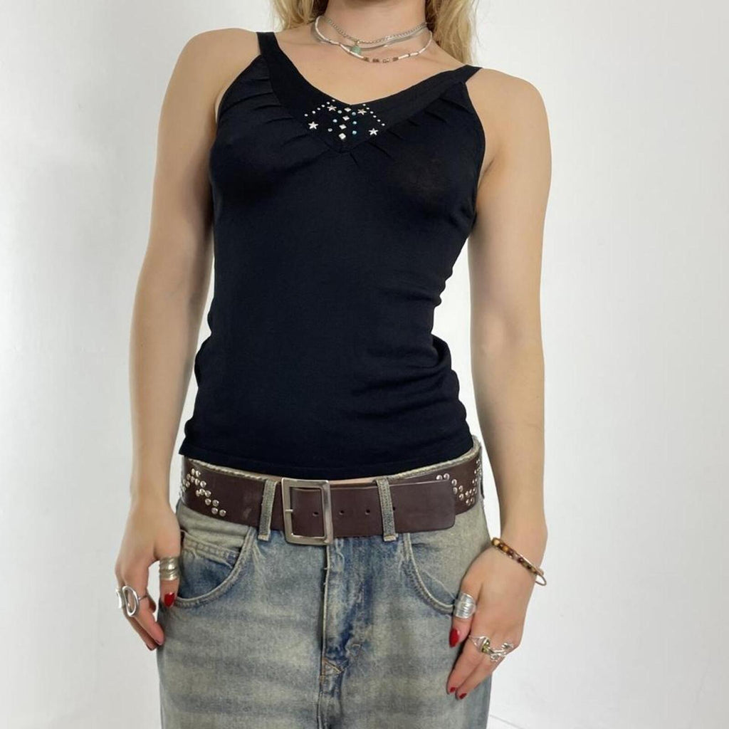Ribbed black top with studded details