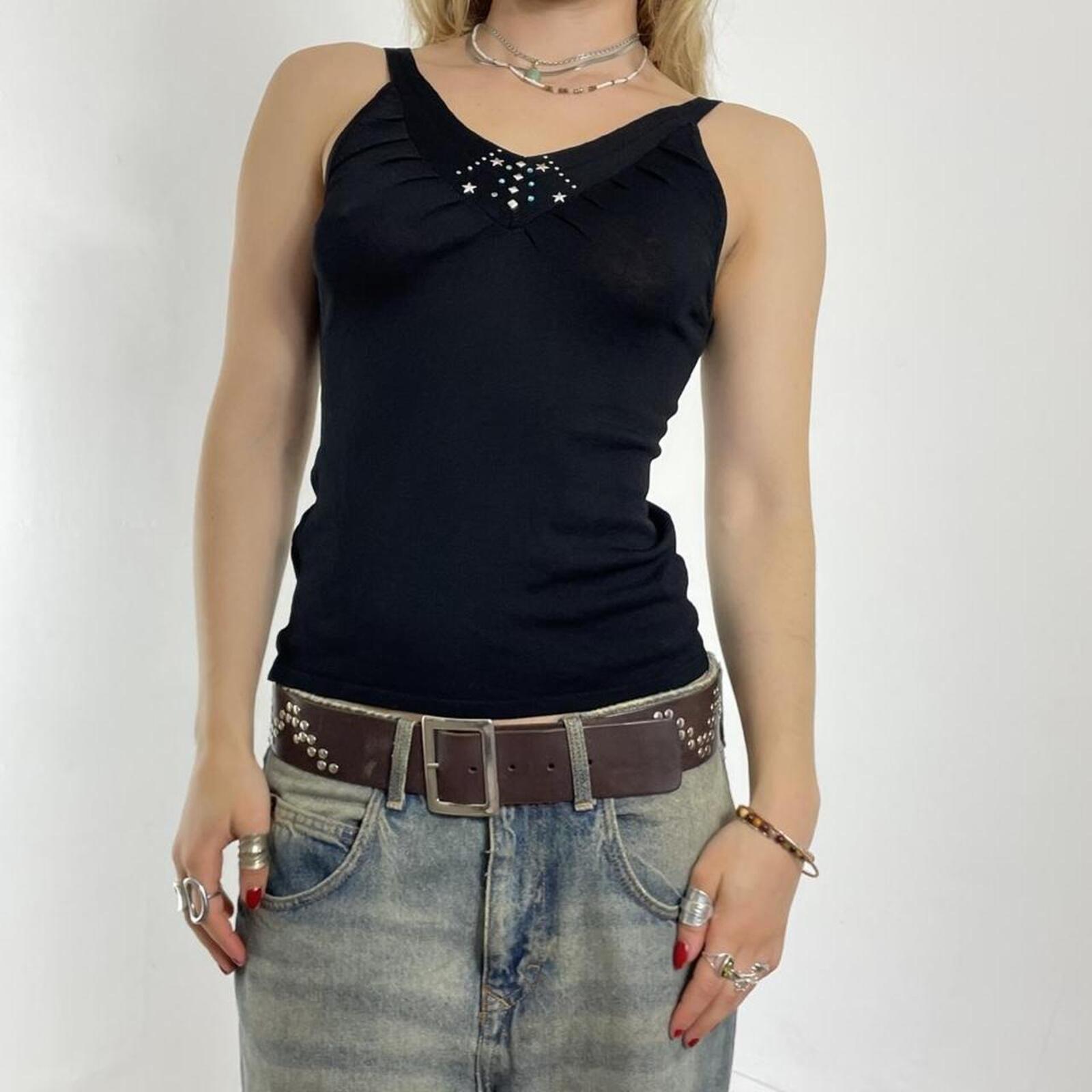 Ribbed black top with studded details