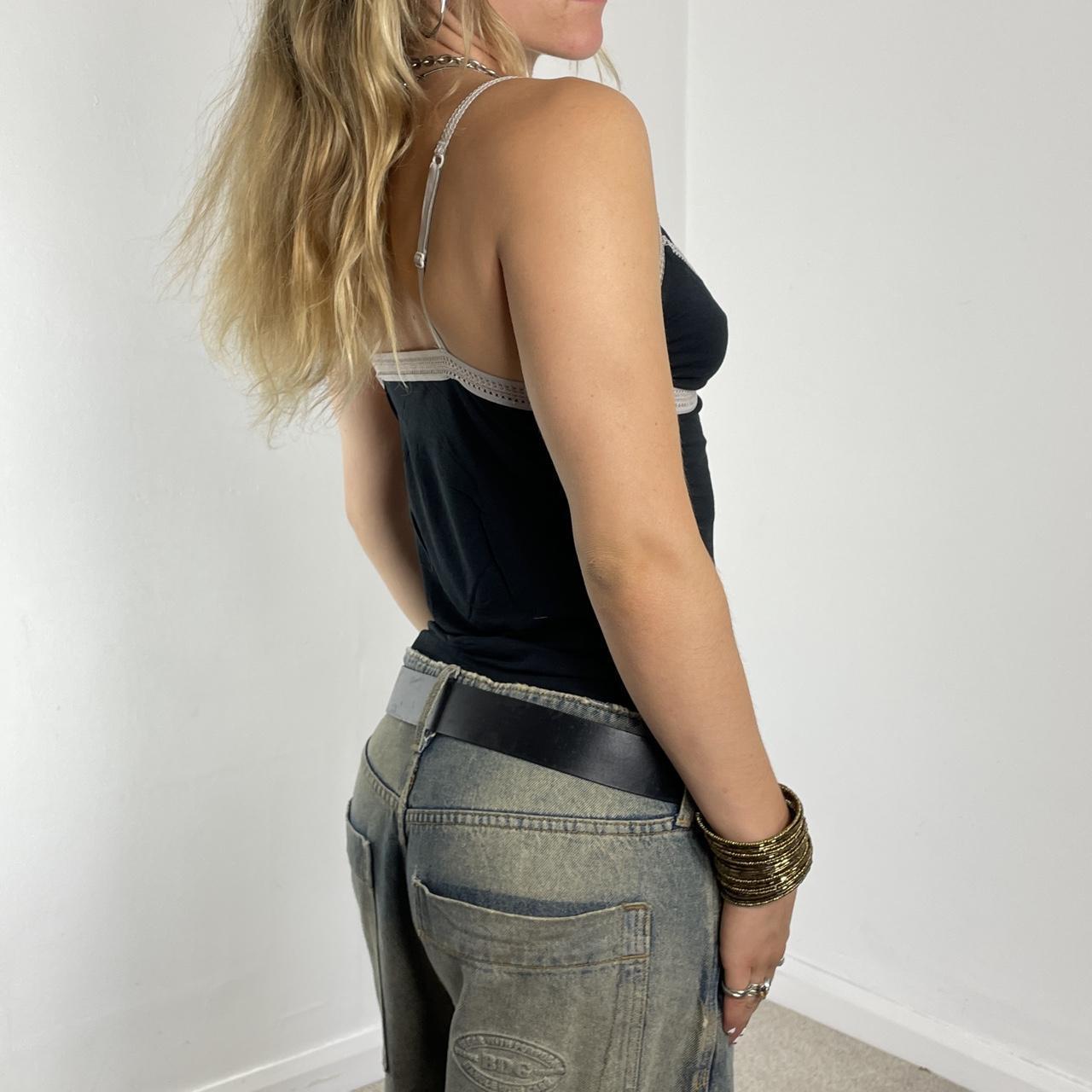Contrast stitch black mesh cami top