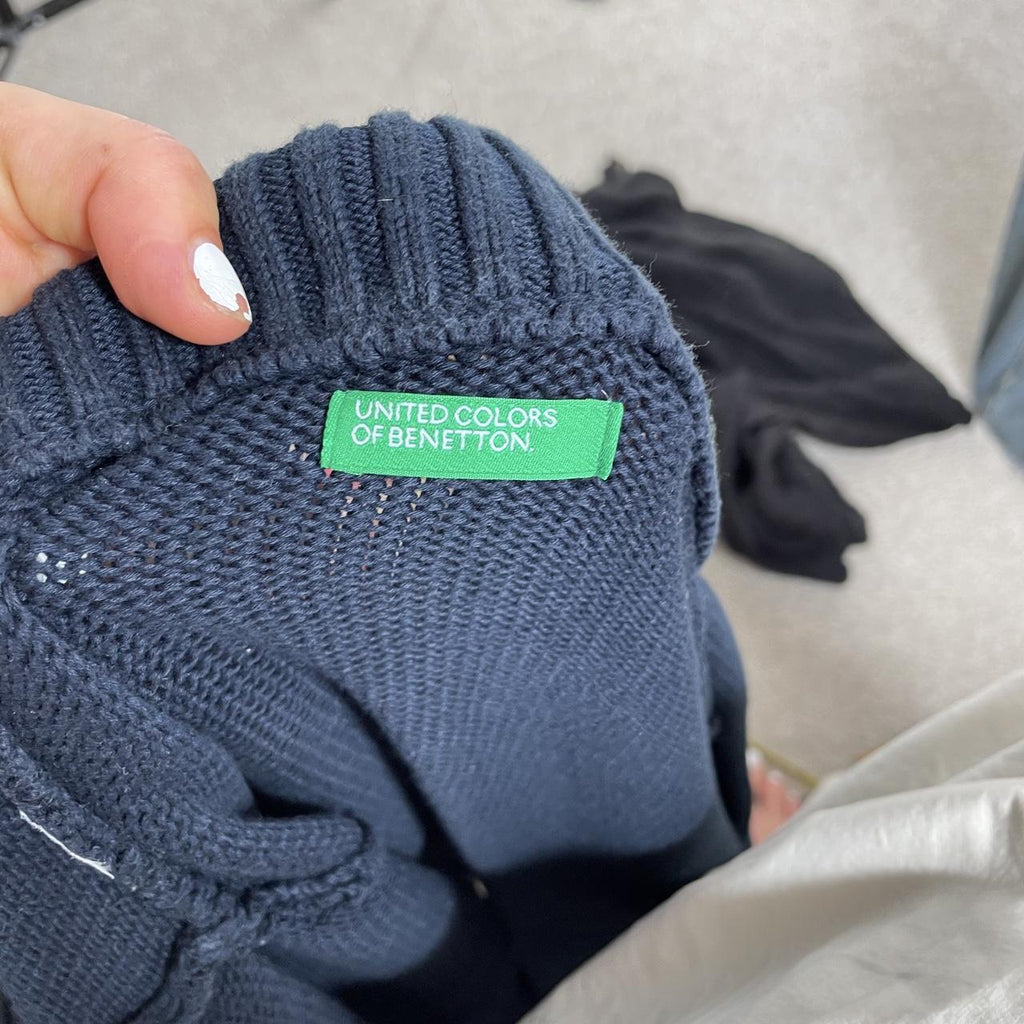 Navy knitted benetton zip up jumper