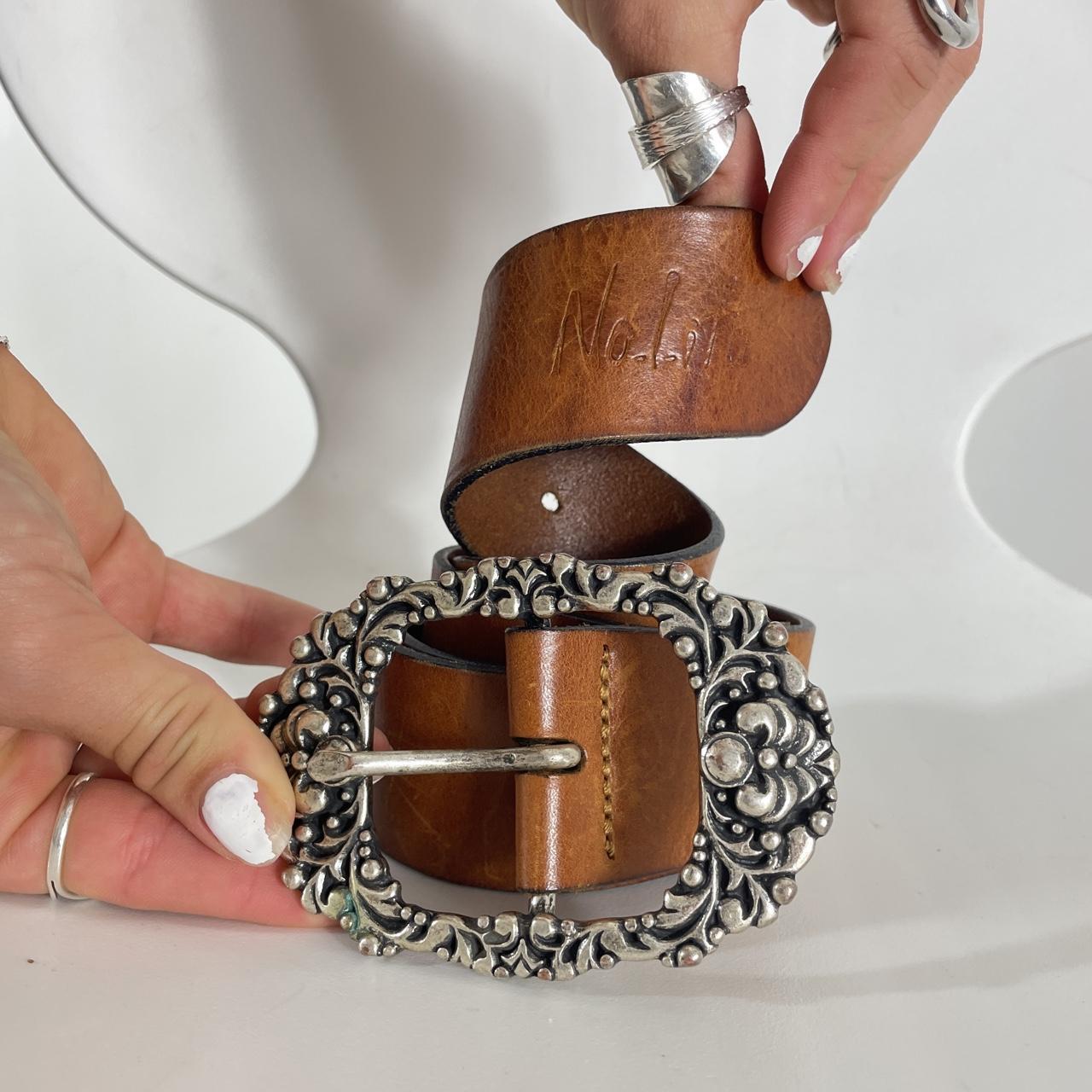 Brown and silver buckled Nolito belt