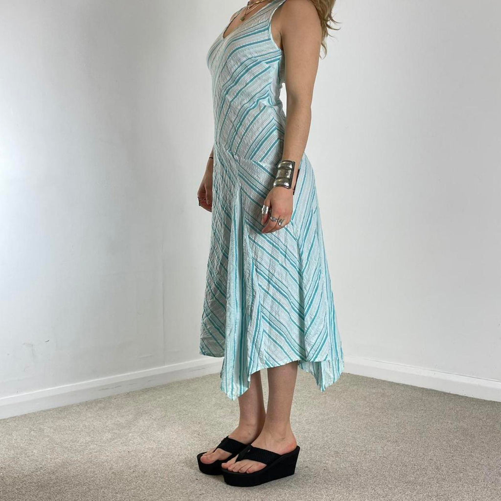 Striped asymmetrical blue and white vintage dress
