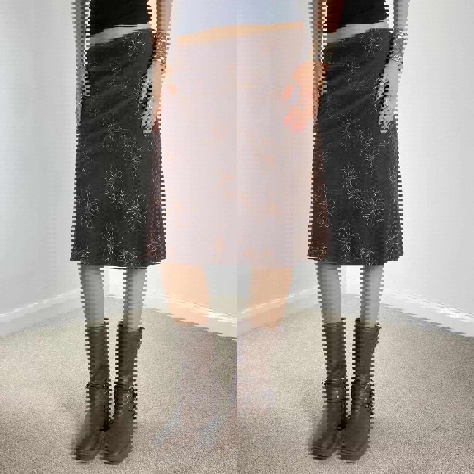 00's floral brown midi skirt