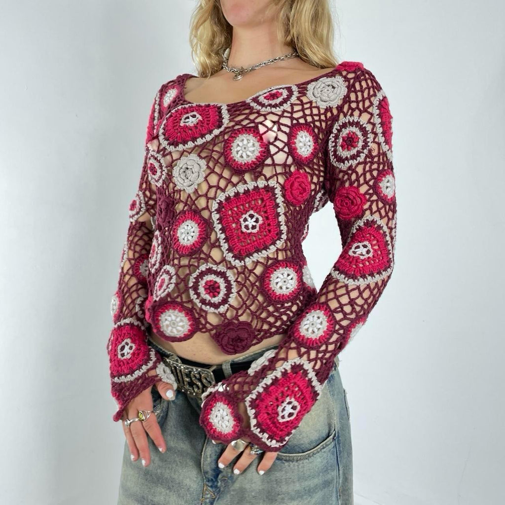 Burgundy floral knitted long sleeve
