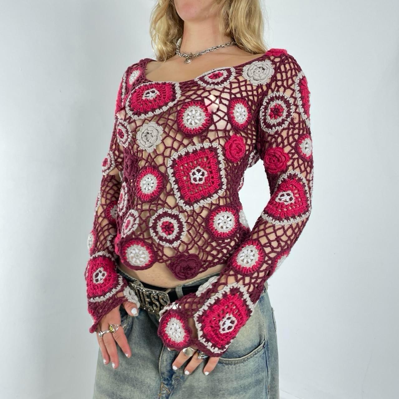 Burgundy floral knitted long sleeve