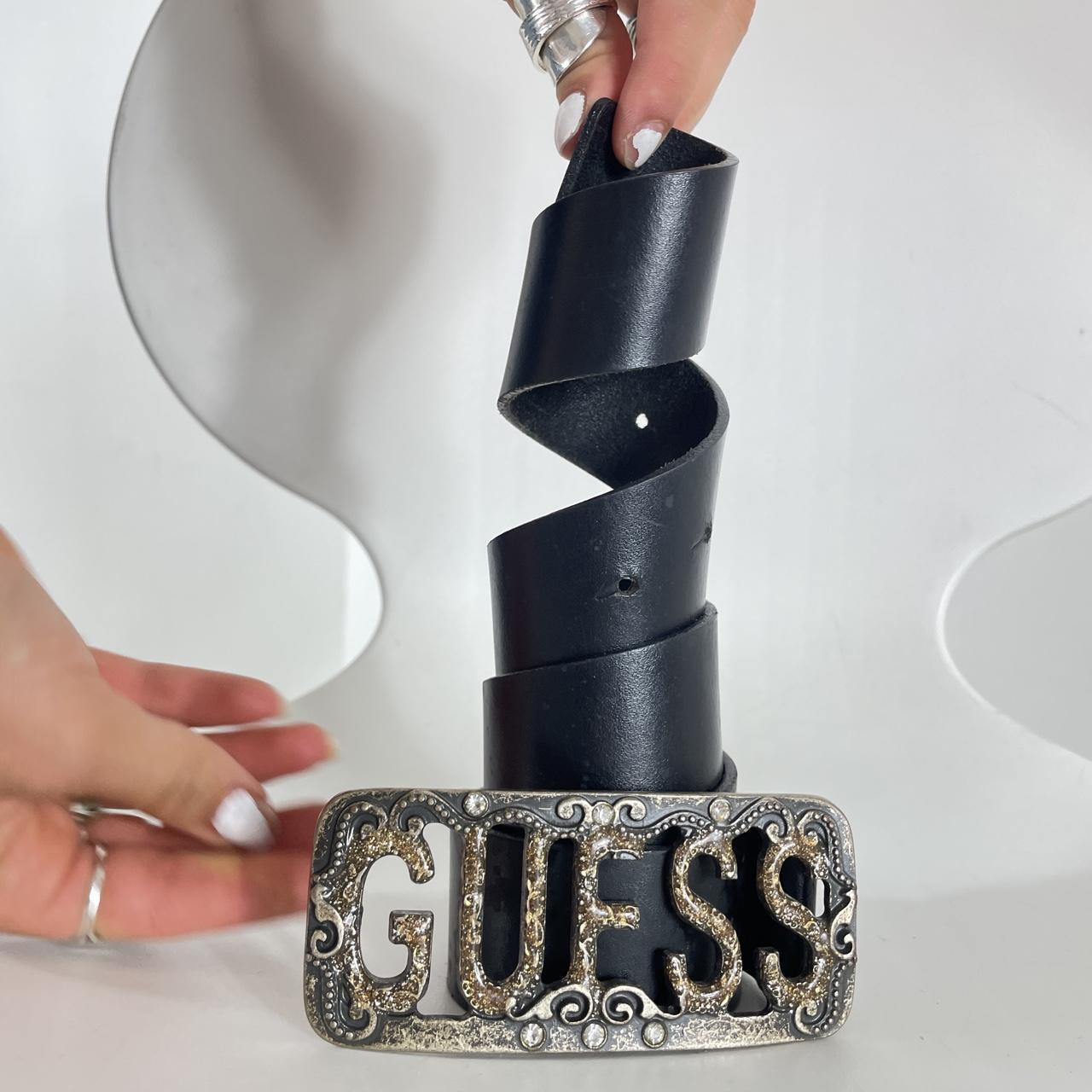 Guess silver chunky black leather belt