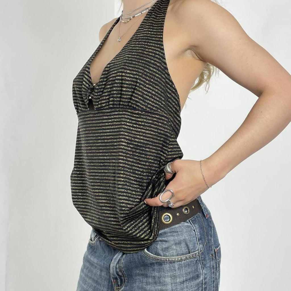 Y2K cut out gold and black babydoll top