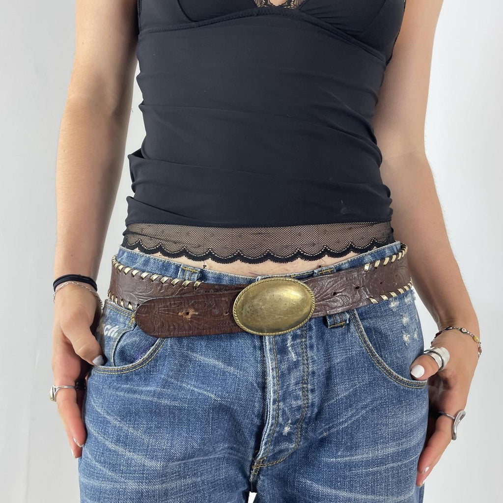 Vintage Brown and gold leather belt
