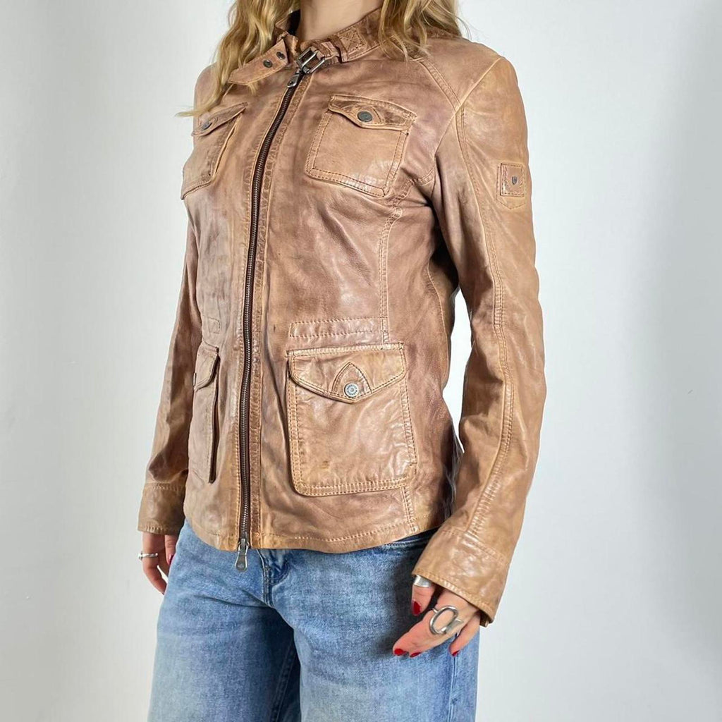 Vintage light brown Y2K leather jacket