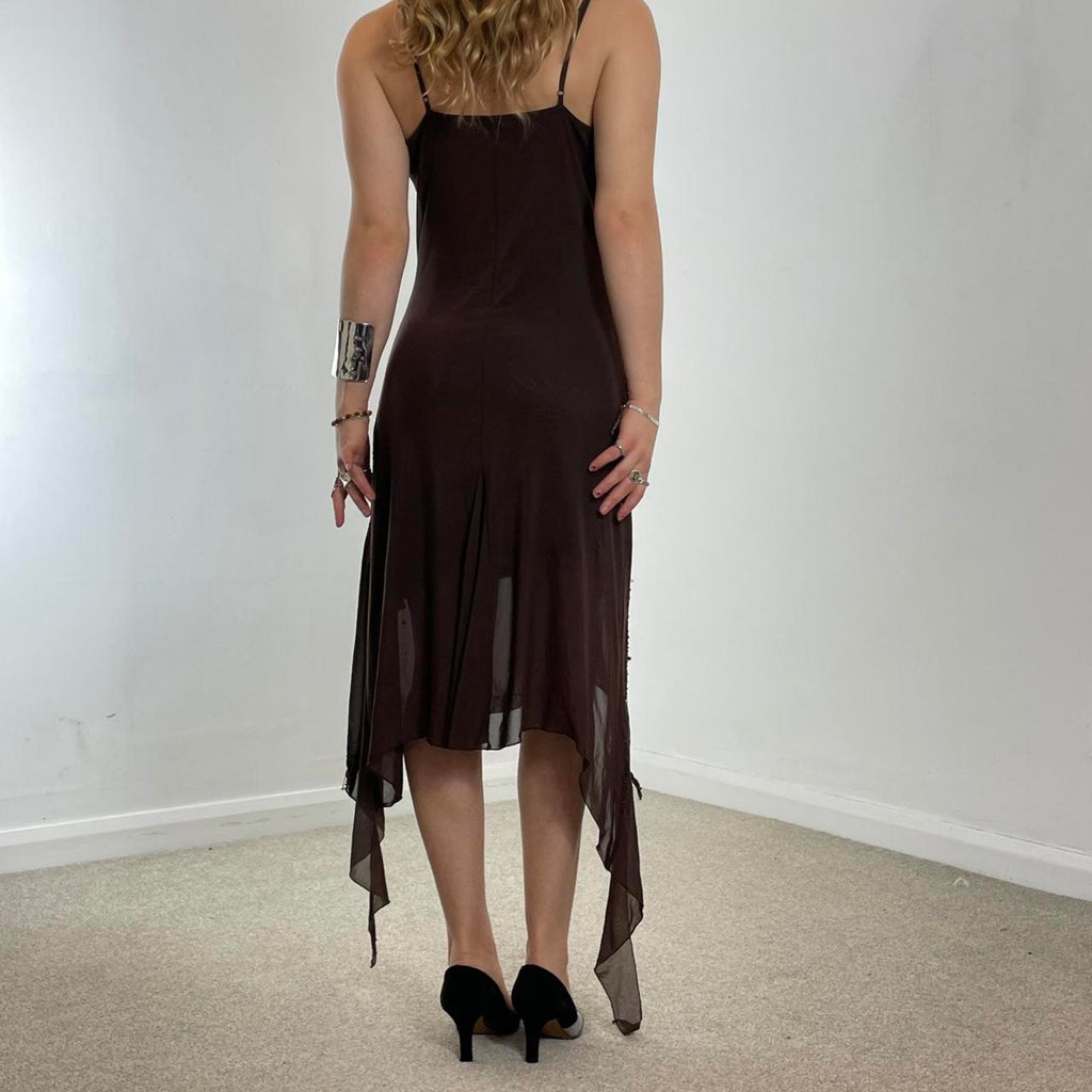 Incrediblue brown asymetrical cowl neck maxi dress