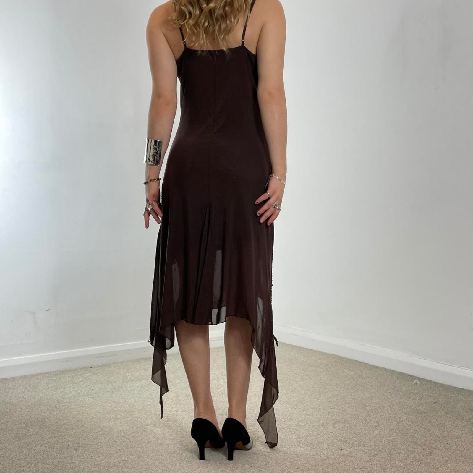 Incrediblue brown asymetrical cowl neck maxi dress