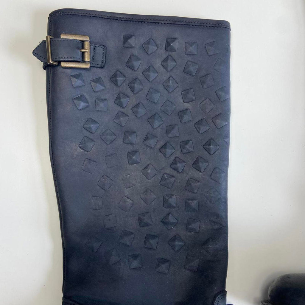 Black leather knee-high boots with buckles and studs!