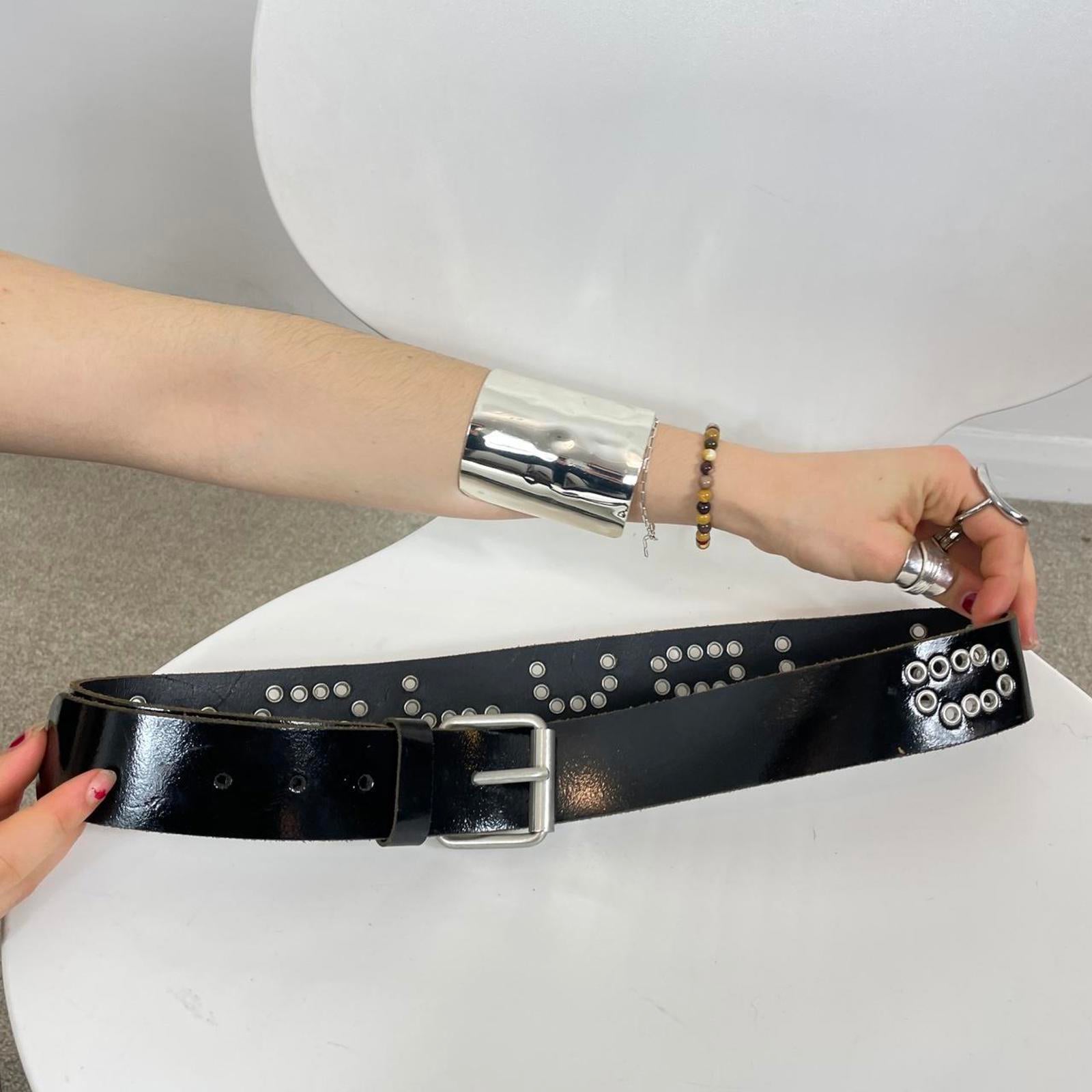 Y2k black studded belt with silver buckle