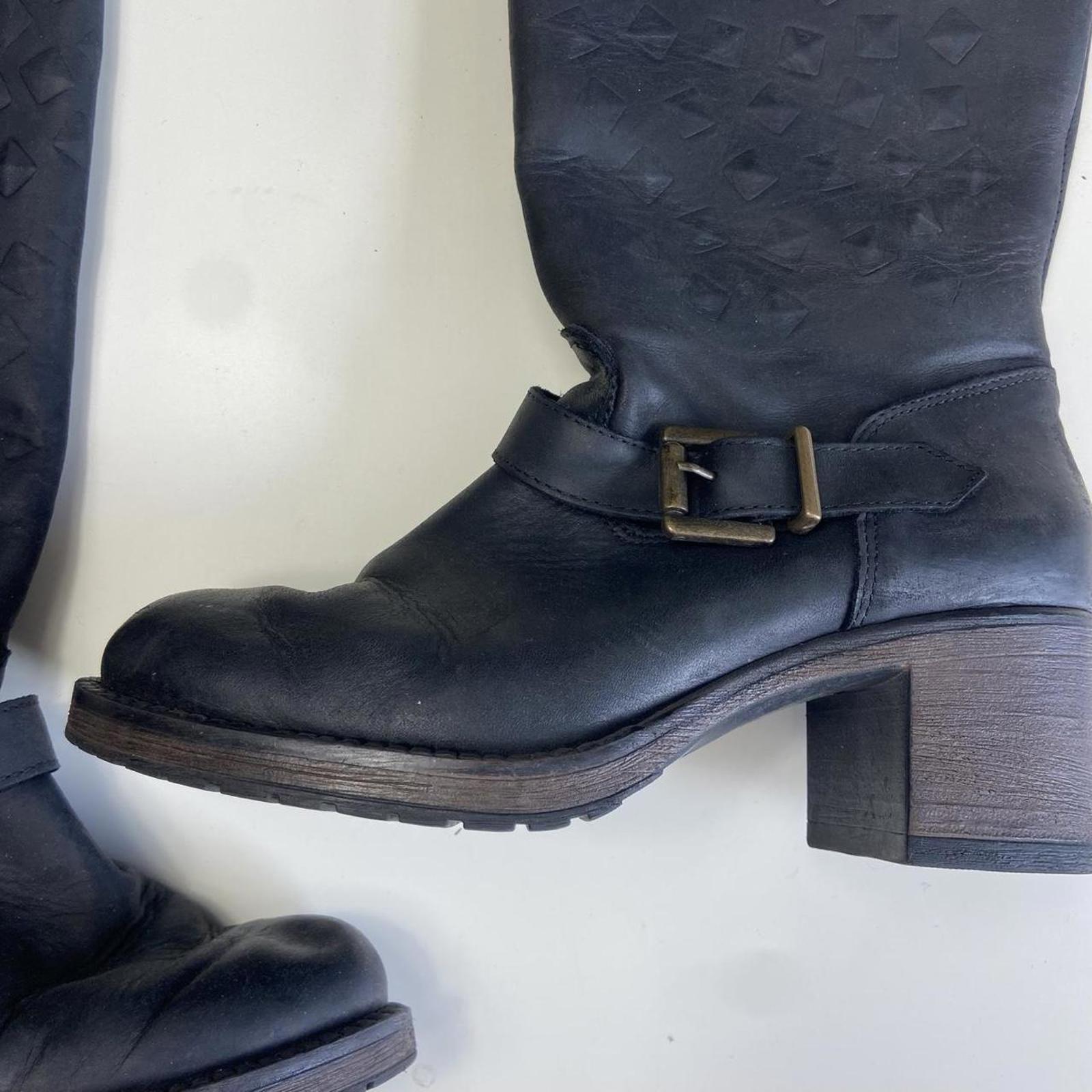 Black leather knee-high boots with buckles and studs!