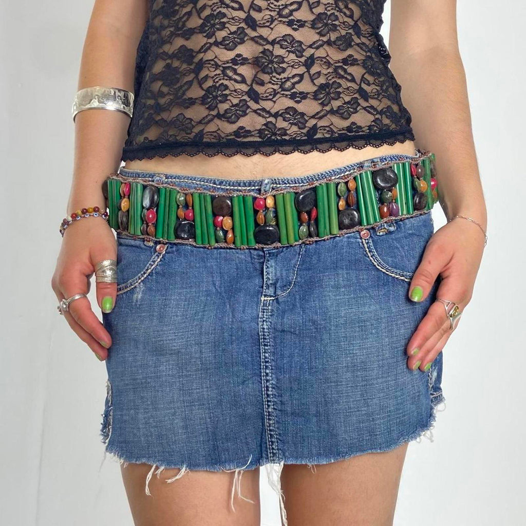 Beautiful green multi colored beaded festival belt