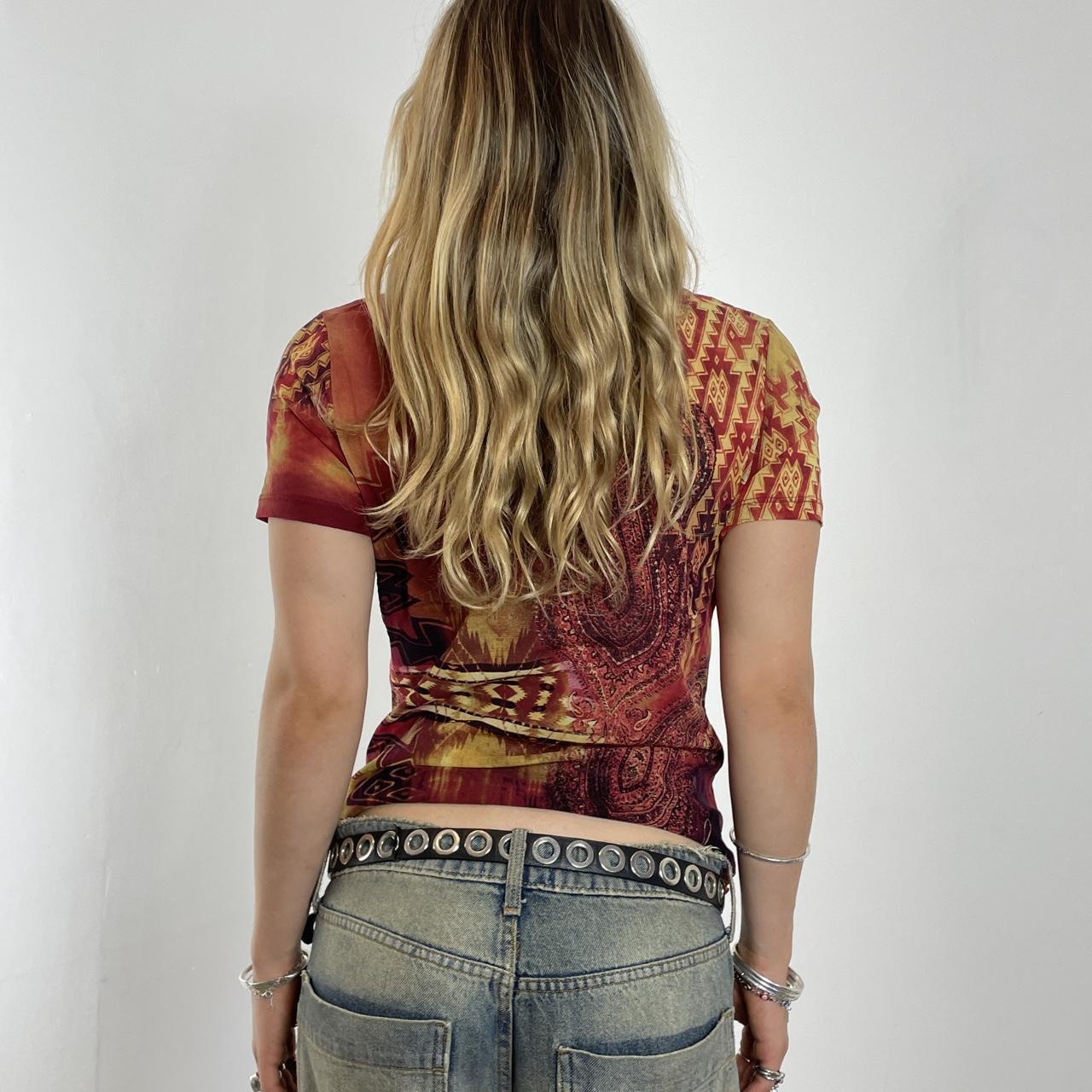 Mesh vintage red and multi coloured short sleeve top