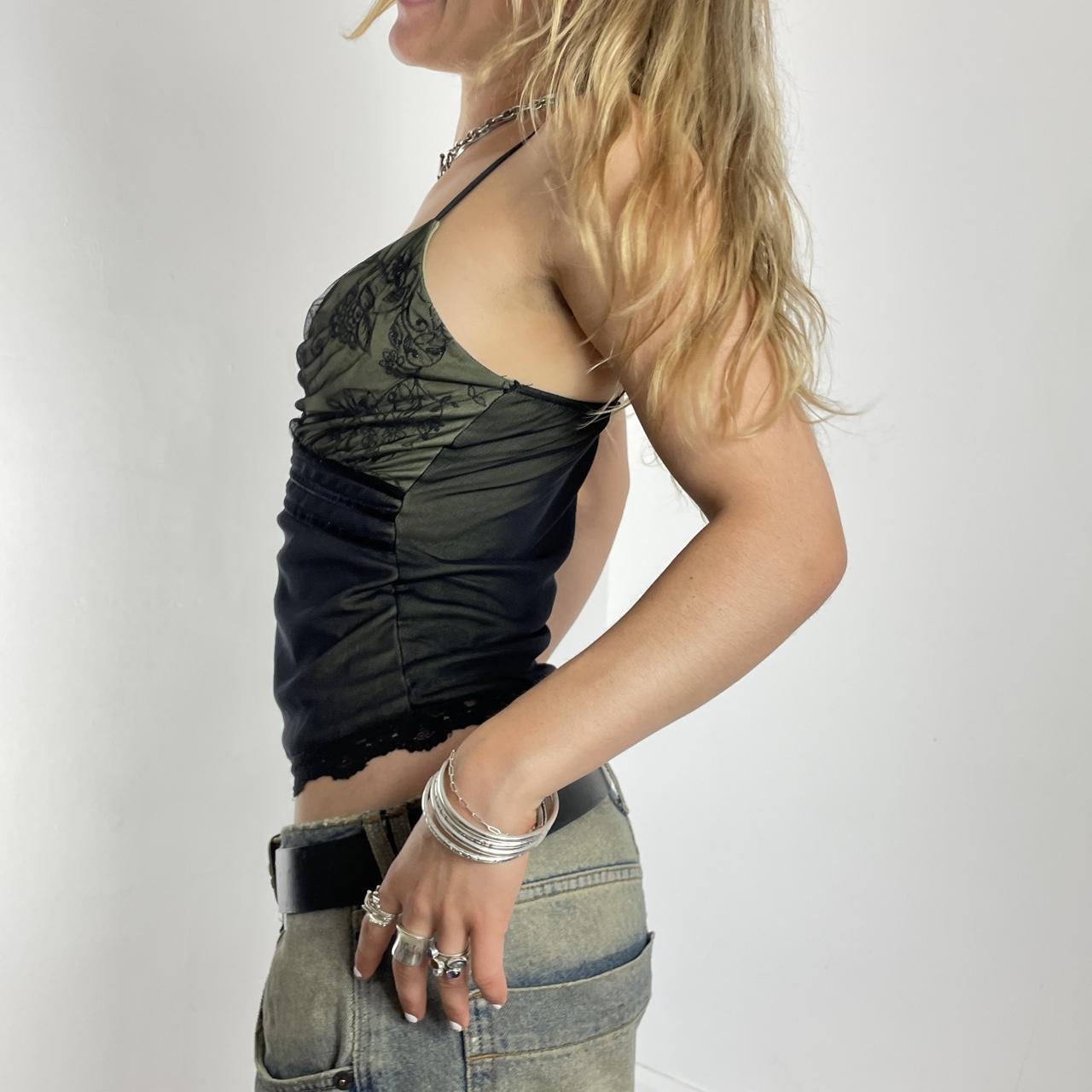Green and black vintage lace layered y2k cami top