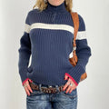 00's navy and white ribbed Tommy Hilfiger spell out button up knit