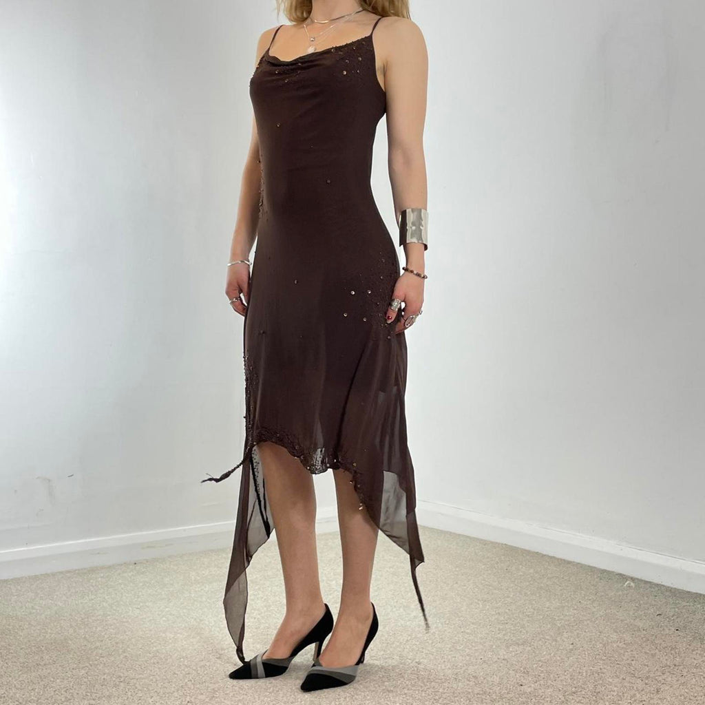 Incrediblue brown asymetrical cowl neck maxi dress