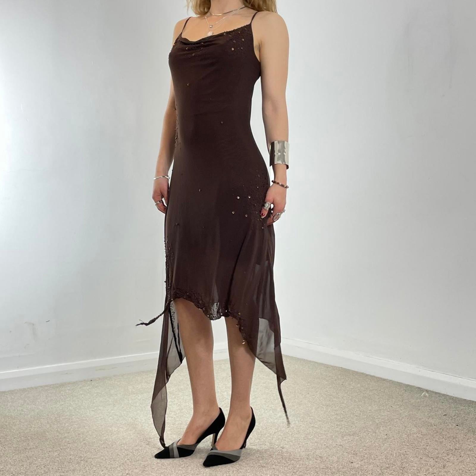 Incrediblue brown asymetrical cowl neck maxi dress
