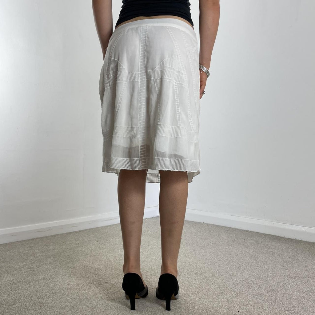 Mesh double layred white midi skirt