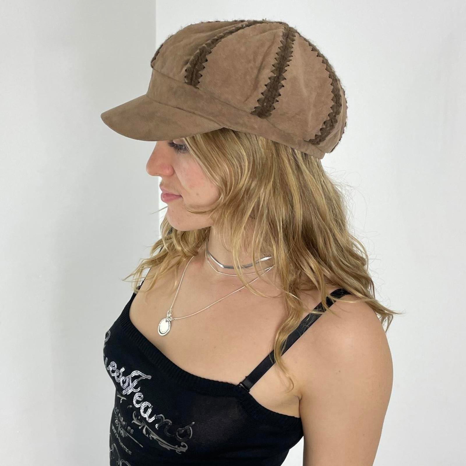 Light brown bohemian embroidered cap/hat