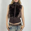 Brown ribbed and fur gillet