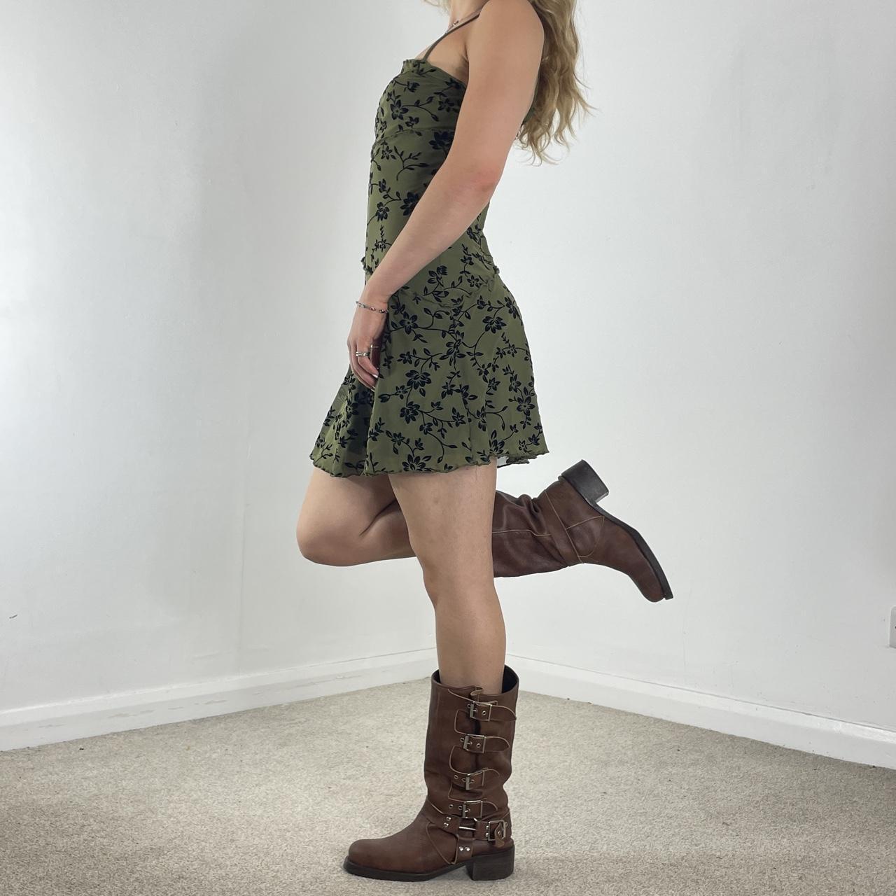 Mesh forest green and black pleated mini dress