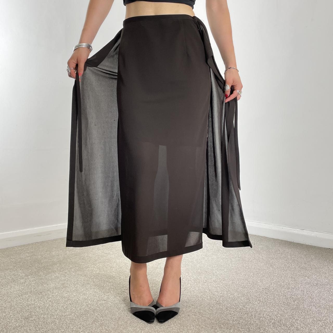 Vintage full length mesh alt wrap brown skirt slits up the sides