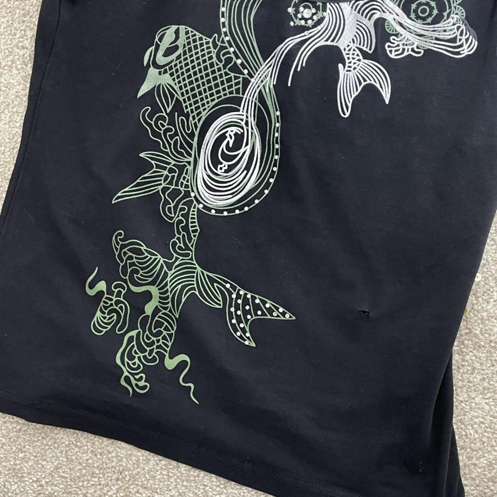 Y2K Graphic black printed top with a lace panel at the back