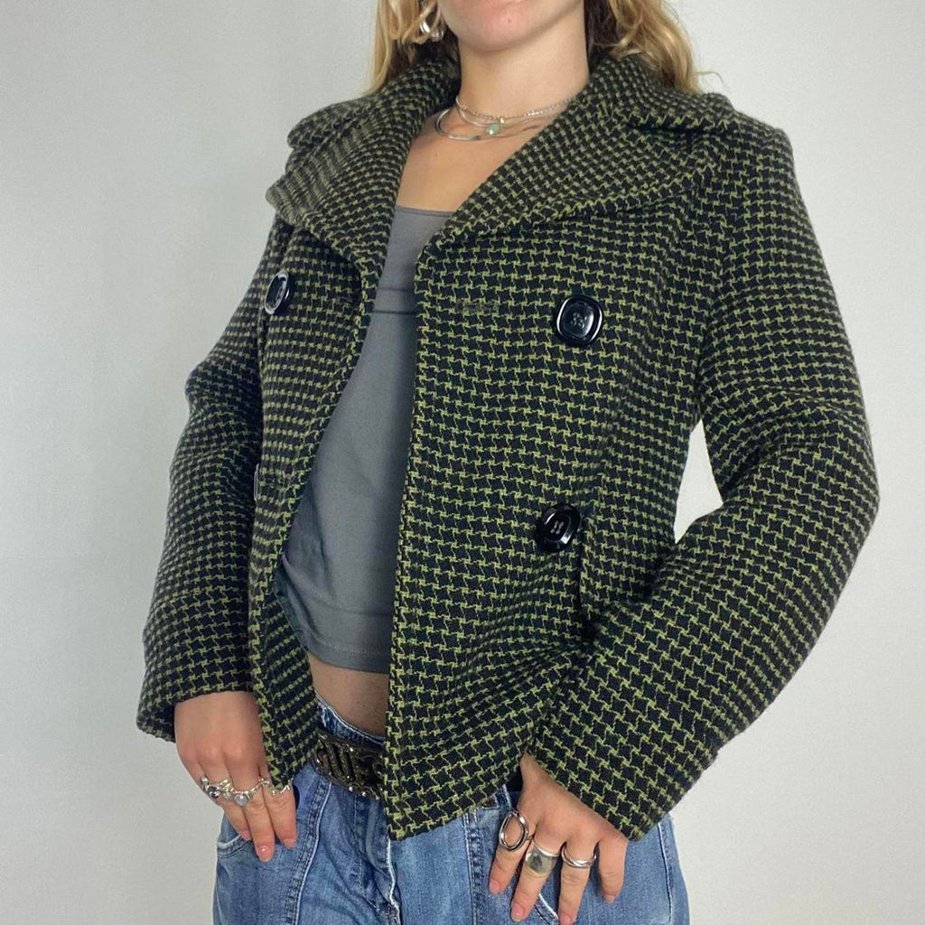 vintage khaki pattern thick double button pea jacket