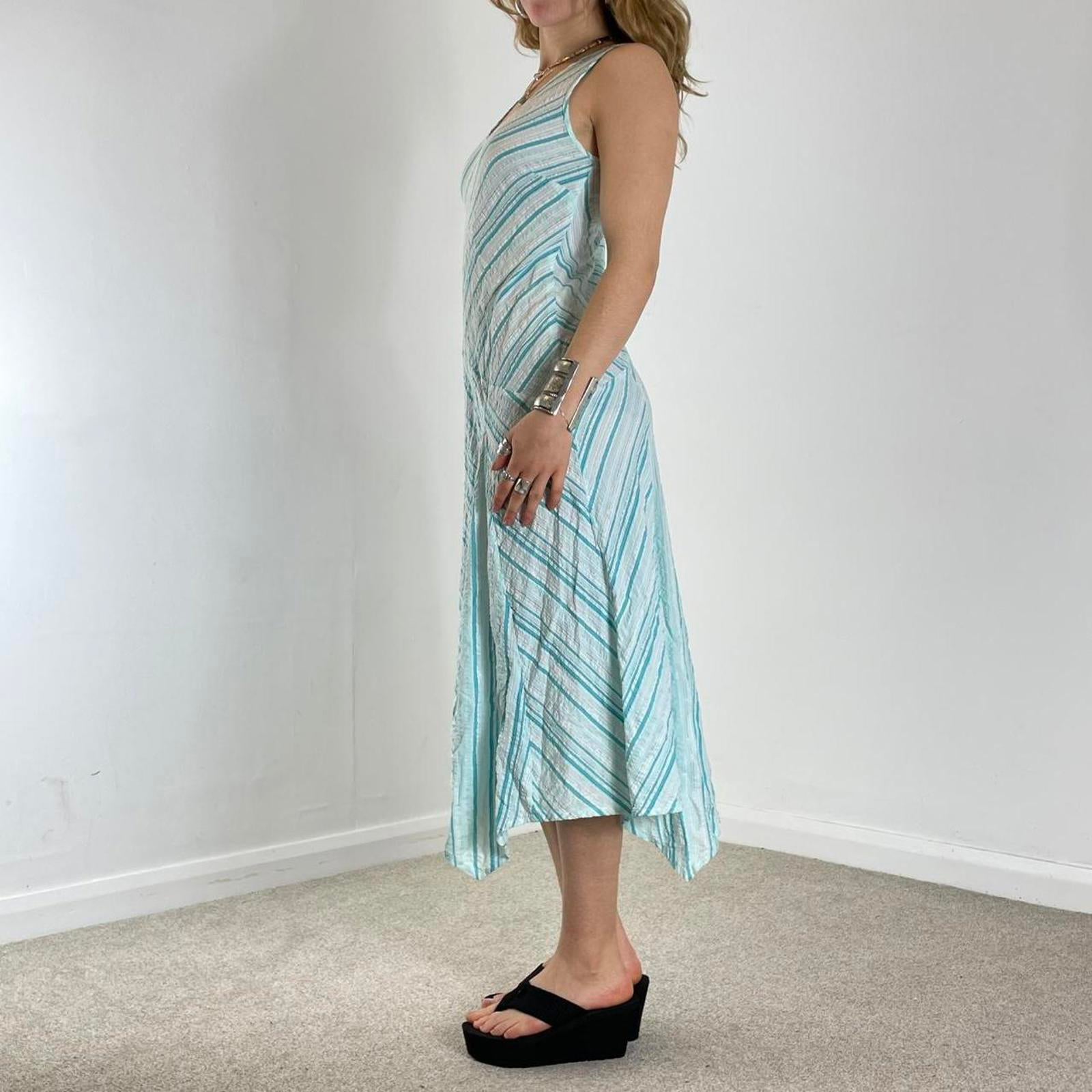 Striped asymmetrical blue and white vintage dress