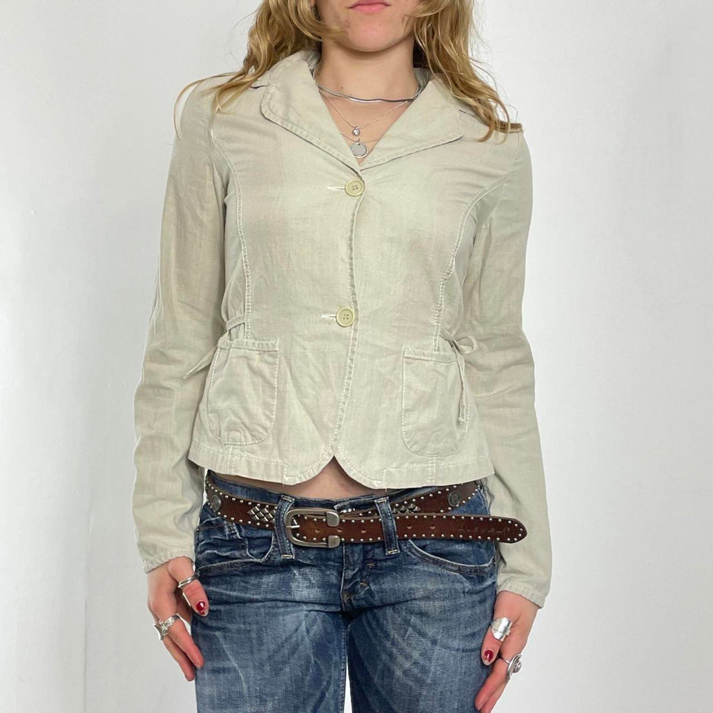 Cream plunge v neck tailored jacket