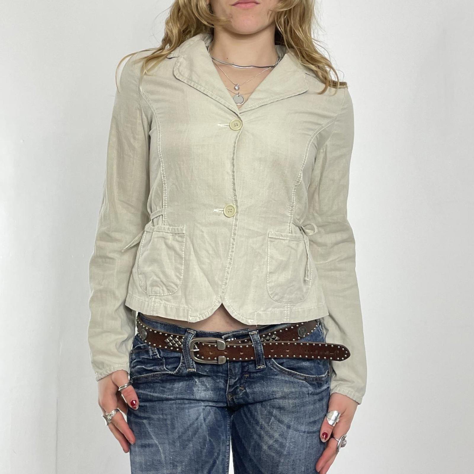 Cream plunge v neck tailored jacket