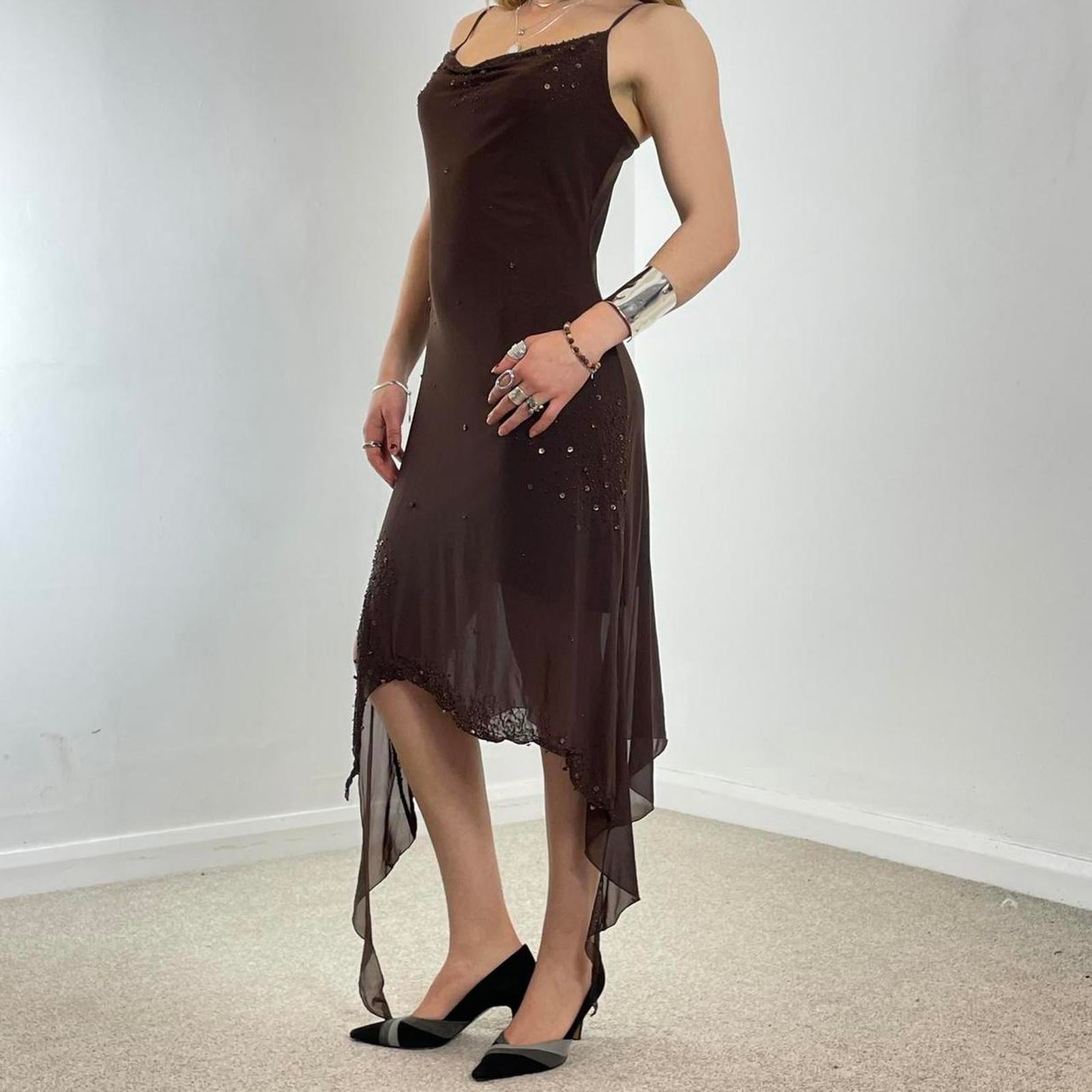 Incrediblue brown asymetrical cowl neck maxi dress