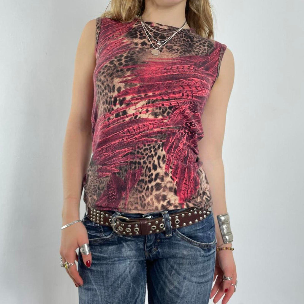 00's Leopard Cavalli pink graphic tank top
