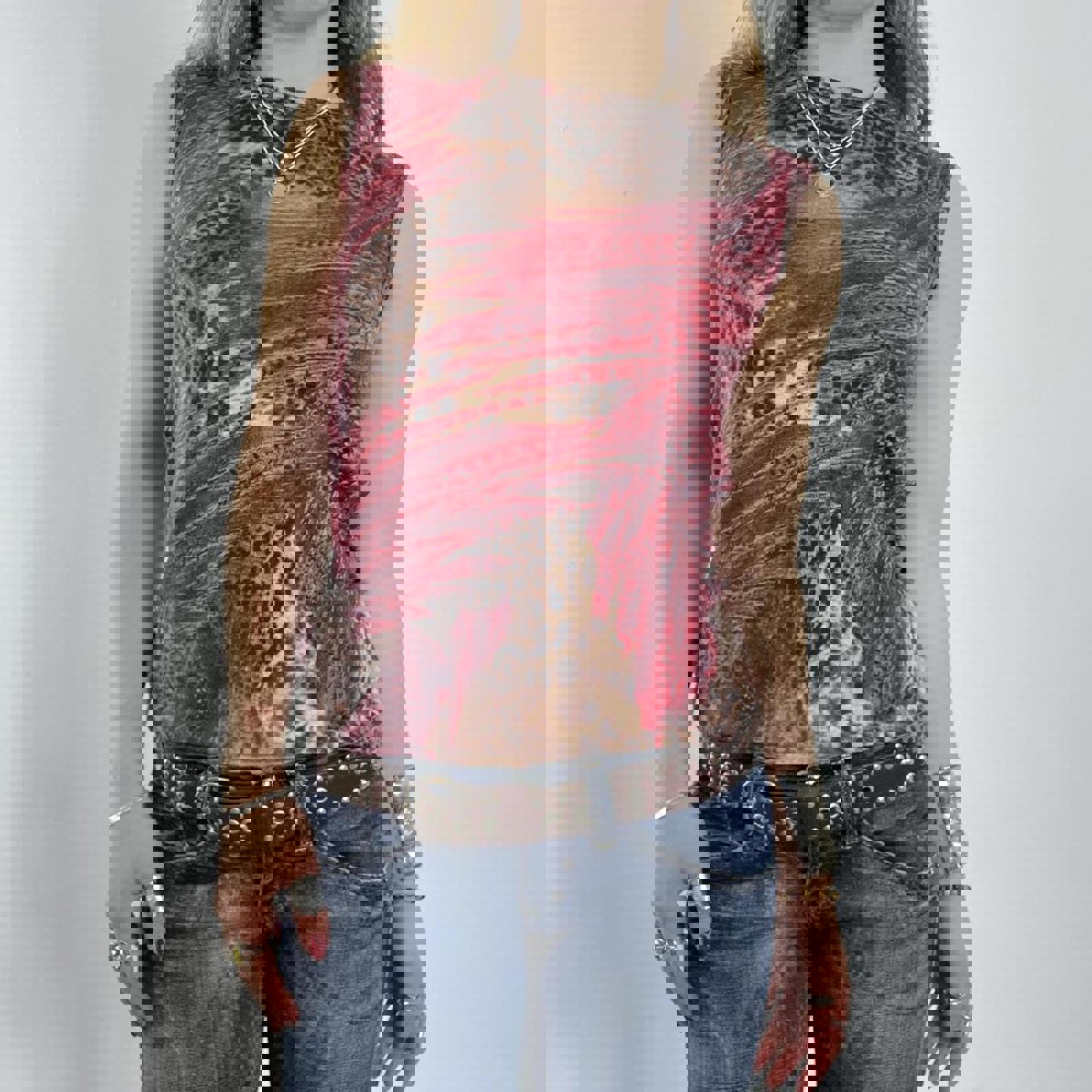 00's Leopard Cavalli pink graphic tank top