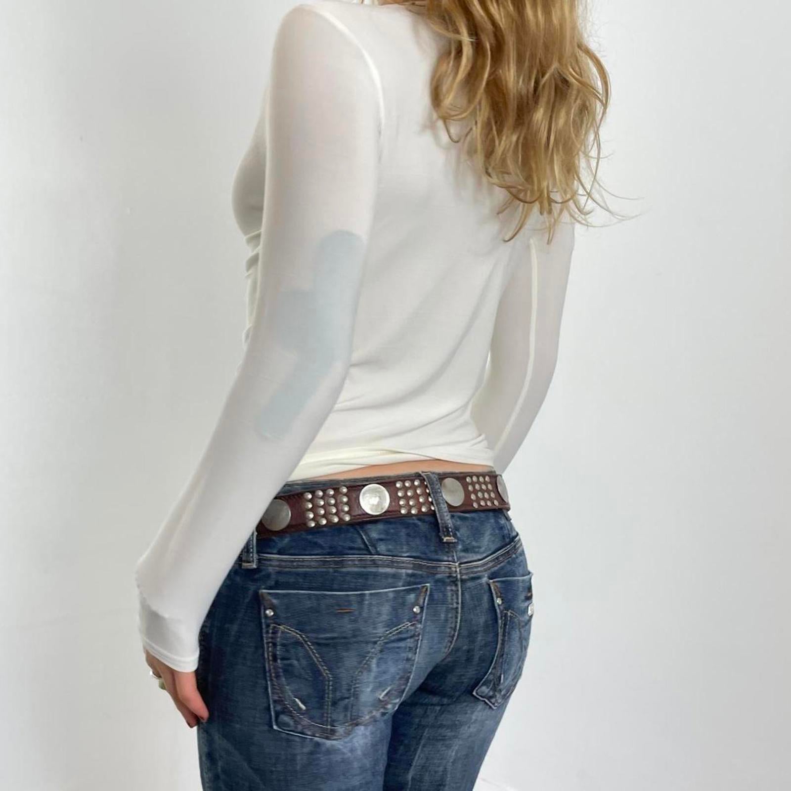 00's White ruched Just Cavalli v neck long sleeve top, with logo on the bottom