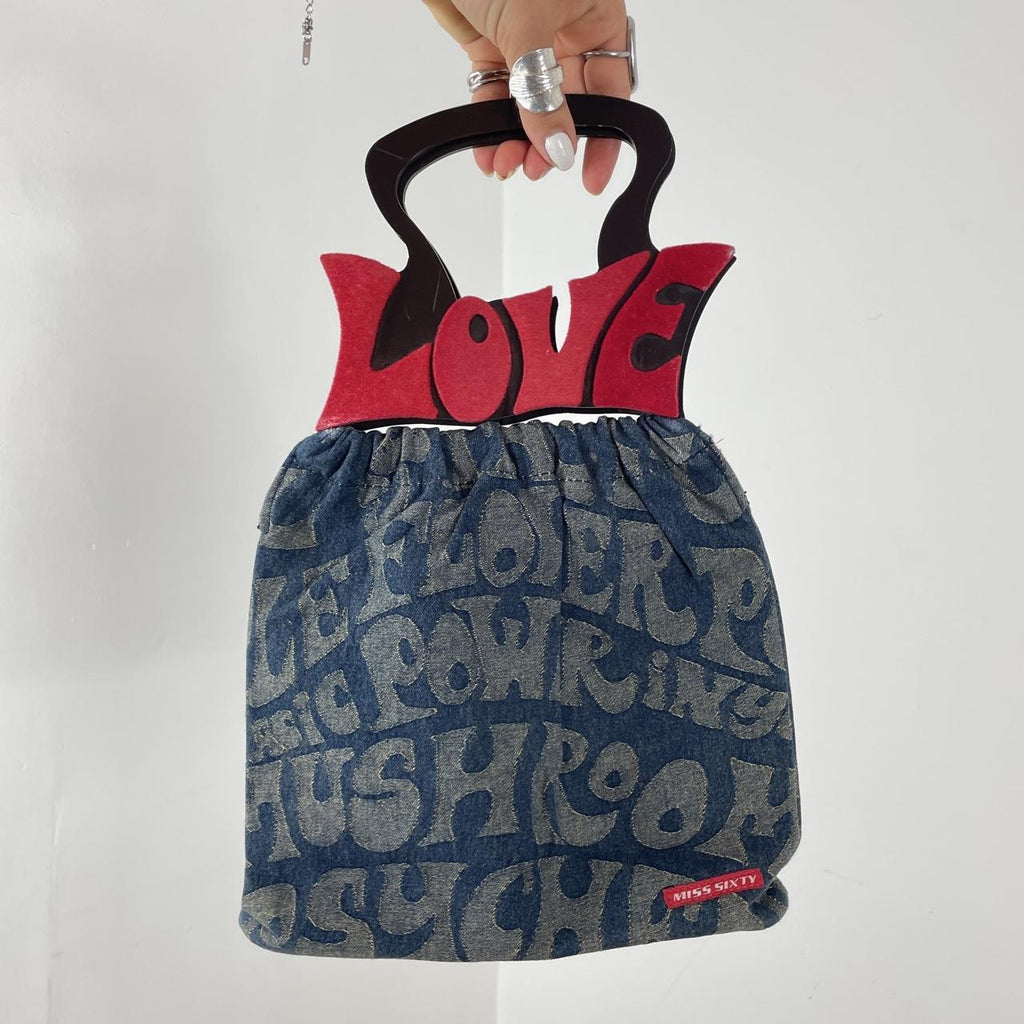 Retro Miss Sixty Denim graphic clutch
