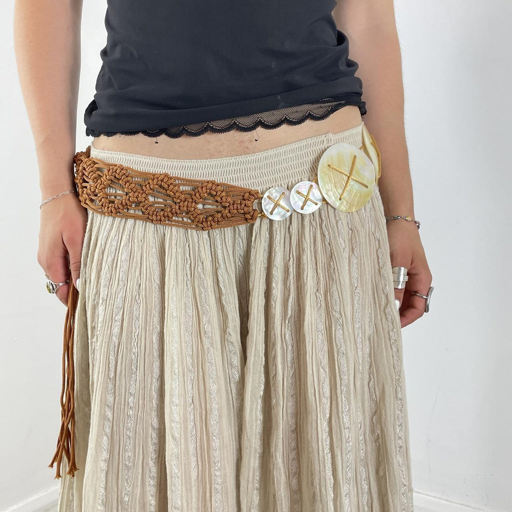 Boheiman brown plaited belt with shimmery shells
