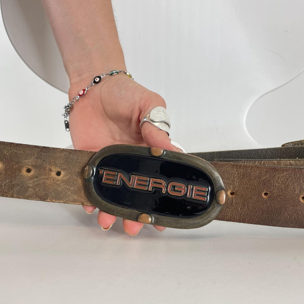 Dark brown grunge chunky black Energie belt